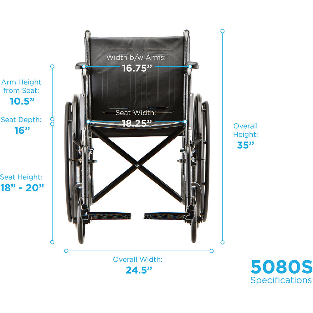 Hammertone Wheelchair - 18" With Fixed Arm & Swing Away Footrest 5080S