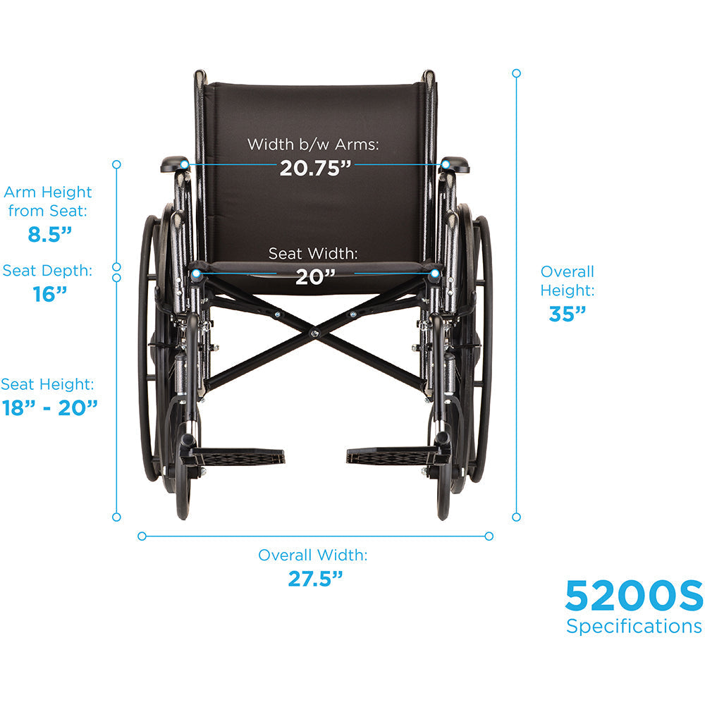 Hammertone Wheelchair - 20" With Detachable Arms & Swing Away Footrest 5200S