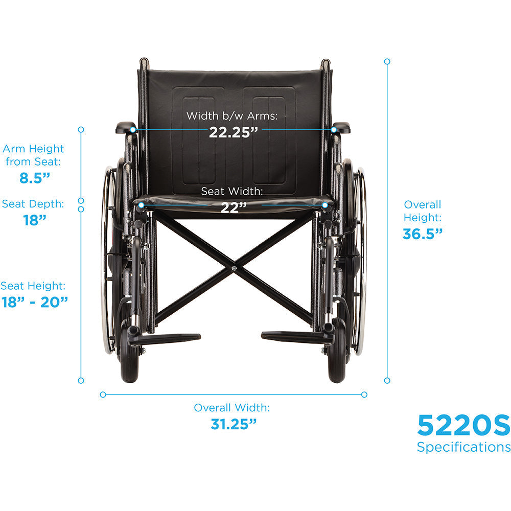 Hammertone Wheelchair - 22" Detachable Arms & Swing Away Footrest 5220S