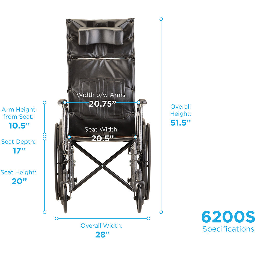 Recliner Wheelchair - 20" With Full Arms & Elevating Leg Rest 6200S