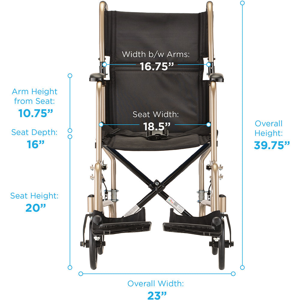 Transport Chair - 19" with Swing Away Footrests Champagne - 319C