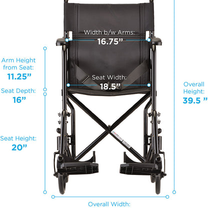 Lightweight Transport Chair - 19" with Swing Away Footrest Black 329BK