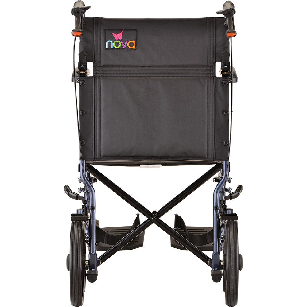 Heavy Duty Transport Chair with 12" Wheels, Hand Brakes, Removable Arms - 22" Extra Wide with Swing Away Blue 332B