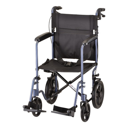 Lightweight Transport Chair with Hand Brakes - 19" with Swing Away Footrests Blue 330B