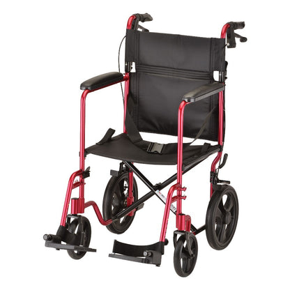Lightweight Transport Chair with Hand Brakes - 19" with Swing Away Footrests Red 330R