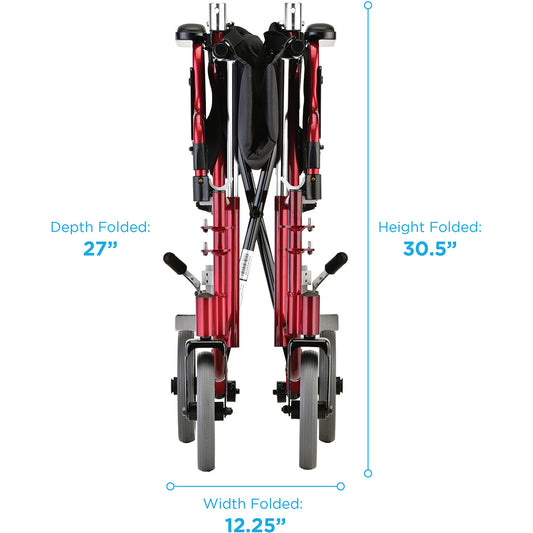 Lightweight Transport Chair with Removable Desk Arms - 19" with Swing Away Footrests Red 349R