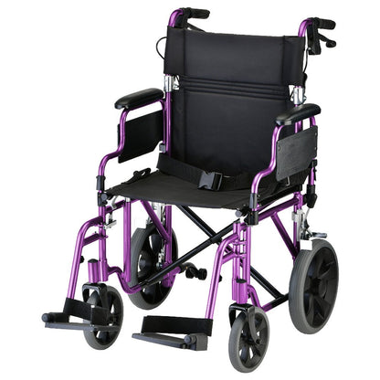 Lightweight Transport Chair with 12" Rear Wheels, Hand Breaks, Removeable Arms - 19" with Swing Away Foot - 352
